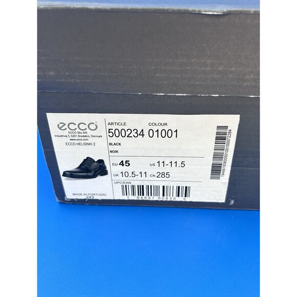 Ecco Men’s EU 45/US 11 Black Leather Timeless Square Toe Oxford Tie Shoe NEW - Picture 9 of 9